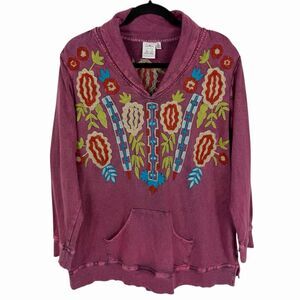 Parsley & Sage Purple Embroidered Floral Boho Art To Wear Tunic Sweatshirt XL